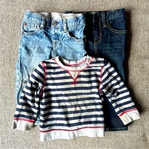 Baby GAP BUNDLE 2 pairs of jeans and striped sweatshirt 12-18 months